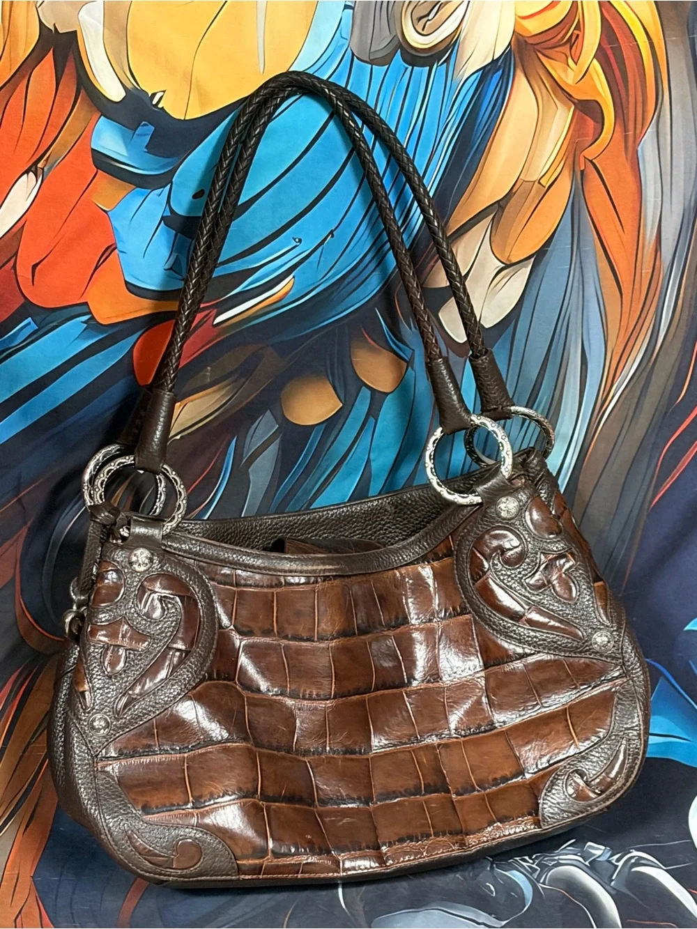 Brighton Brown Croc-Embossed Shoulder Bag with Heart Charm
